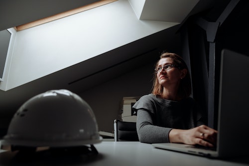 woman working in the dark